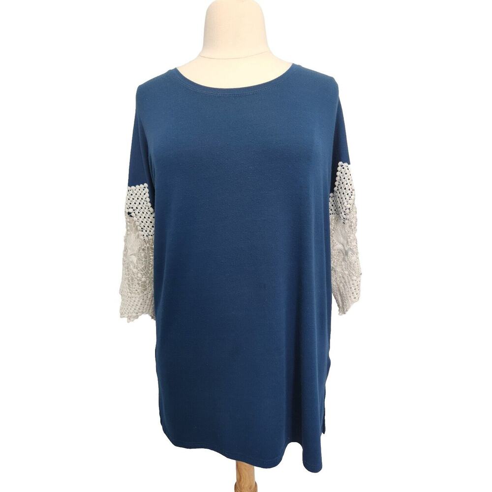 Umgee Size Large Blue Short Pullover Shirt Shift Dress Boho